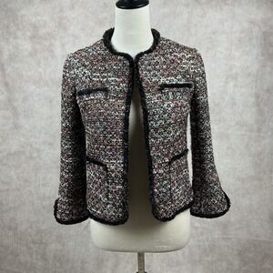 Ann Taylor Petite Texture Jewel Collarless Jacket Black Multi Colored Sequin